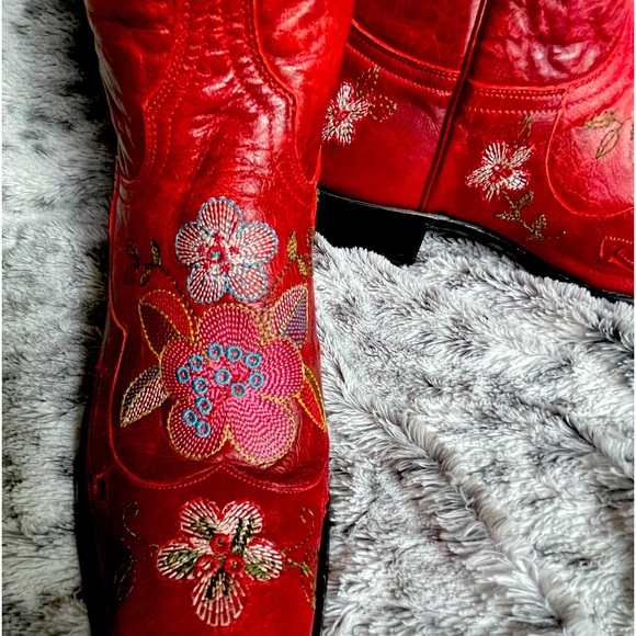 Vintage OLD GRINGO Red Leather Floral Embroidered Western Boots SZ 10B EUC - Picture 5 of 10